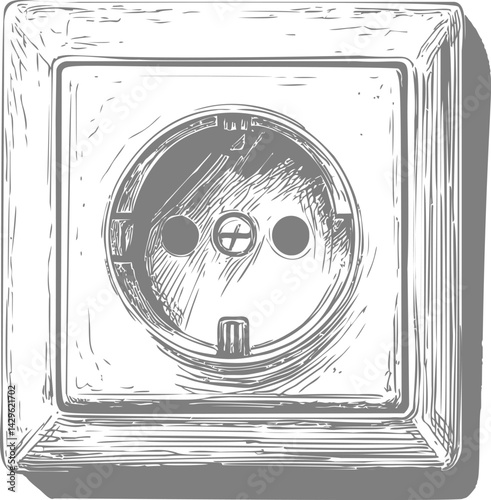 Sketched drawing of a classic electrical wall socket in monochrome style. Vector illustration