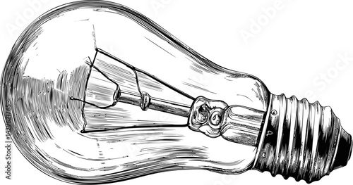 Sketch of a vintage incandescent light bulb, detailed line art illustration. Vector illustration