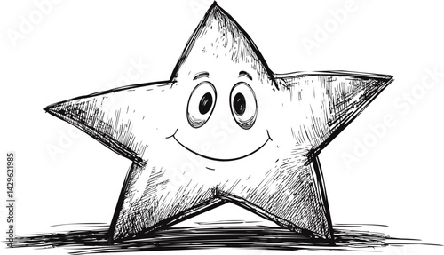 Smiling cartoon star sketch with bold lines and playful expression. Vector illustration