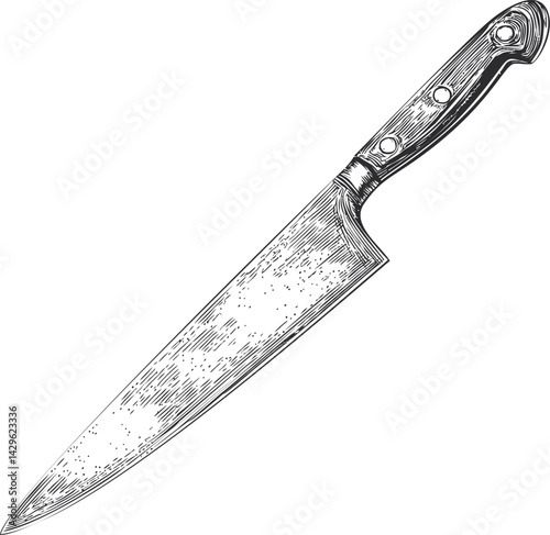 Detailed engraved drawing of a chef���������s knife on, vintage style. Vector illustration