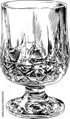 Illustration of a crystal glass with intricate design and shading. Vector illustration