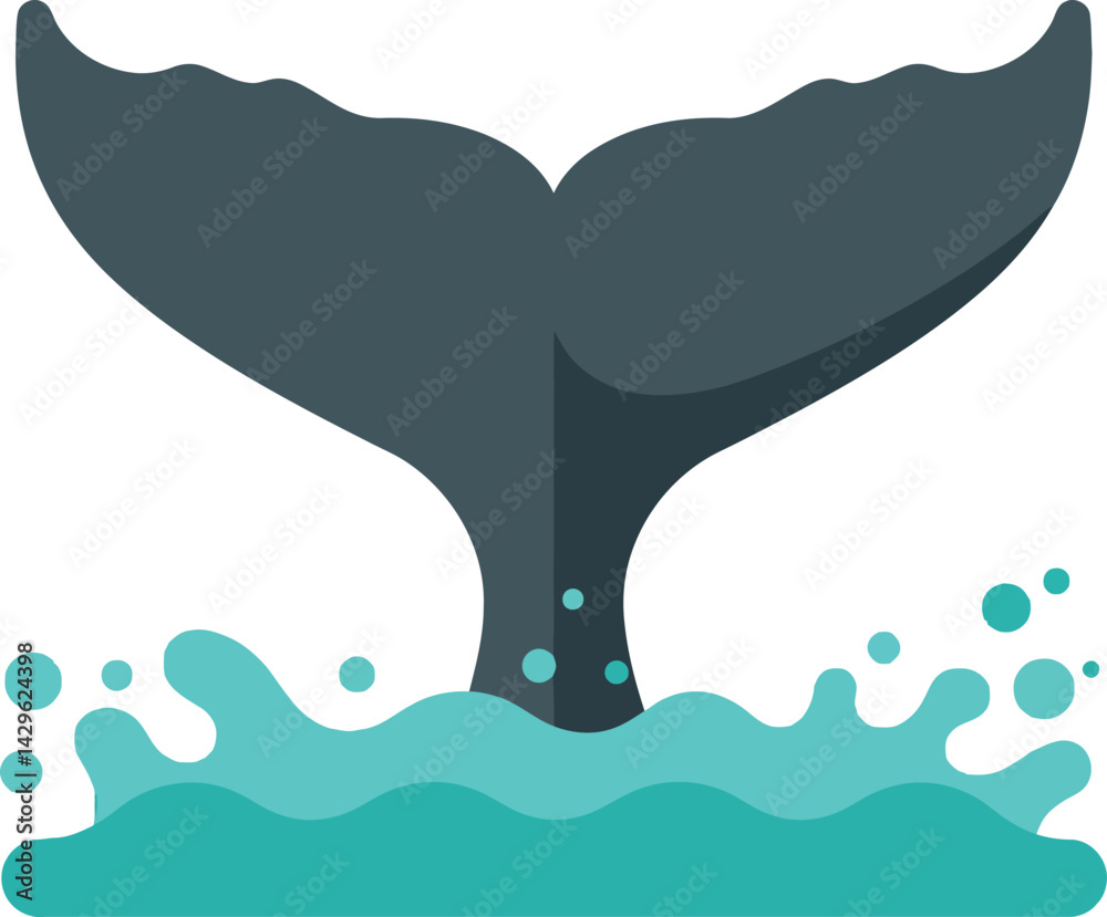 Naklejka premium Whale tail splashing water ocean wildlife marine animal vector illustration 