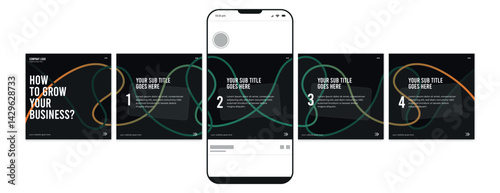 Business carousel post template for advertising, Set of carousel post for Instagram and LinkedIn, Editable social media carousel layout, template eps 10.