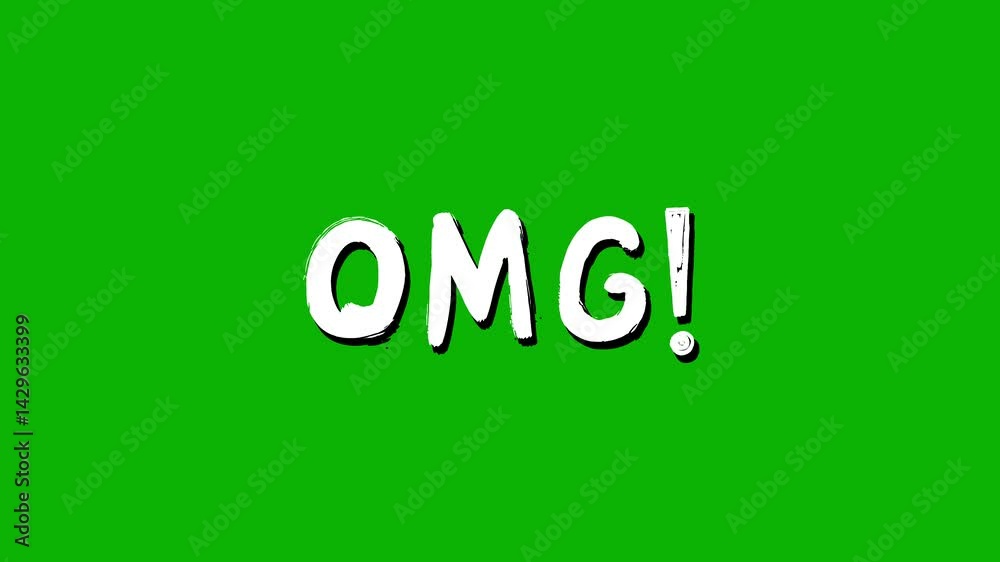 Animated white word “Omg!” in a sloppy font isolated on a green screen on a chroma key background, keying Animated white word “Omg!” in a sloppy font isolated on a green screen on a chroma key background, keying