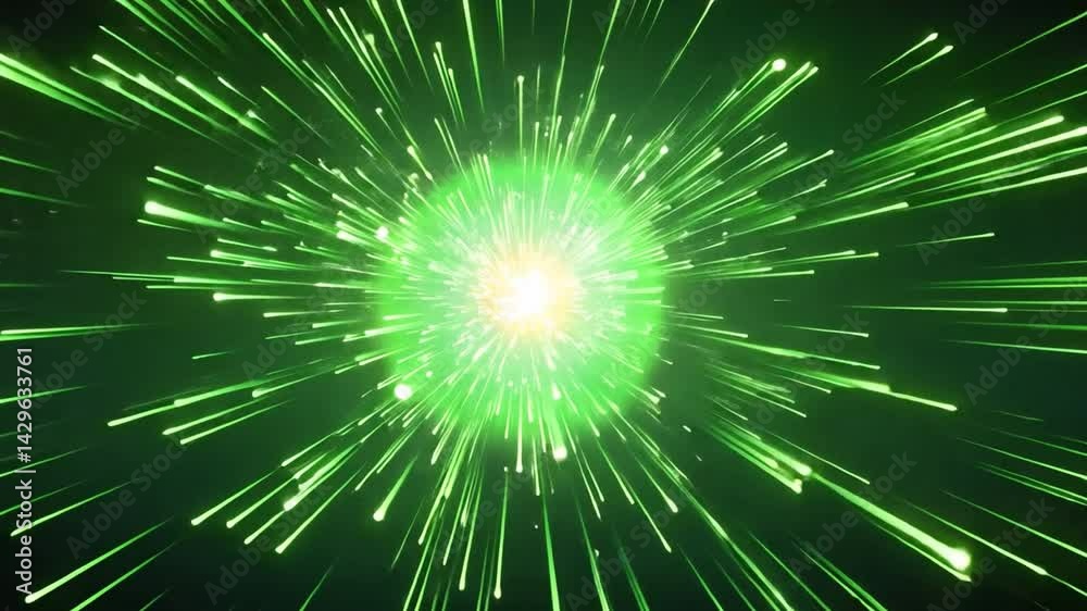 Dynamic Vibrant Green Explosion Radiant Light Beams Create Energetic Visual Effects and Excitement