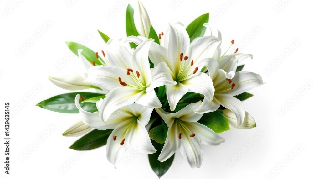Obraz premium Overhead View Of A White Flower Arrangement Against A White Background