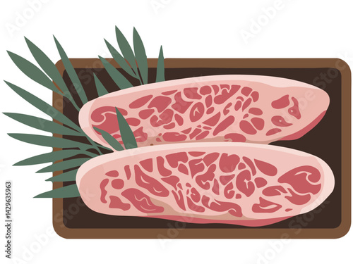 marbled meat wooden box premium isolated vector illustration on white background