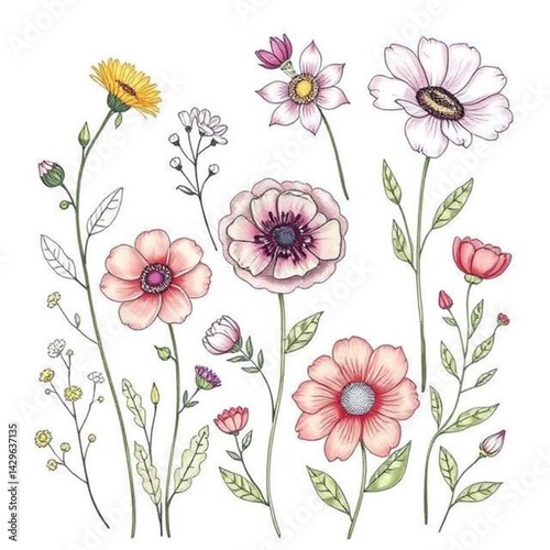  Hand-Drawn Flower Collection – Elegant Botanical Illustrations