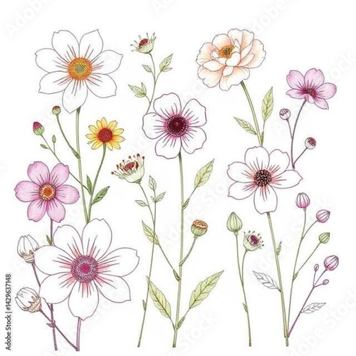  Hand-Drawn Flower Collection – Elegant Botanical Illustrations