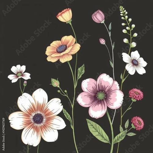  Hand-Drawn Flower Collection – Elegant Botanical Illustrations