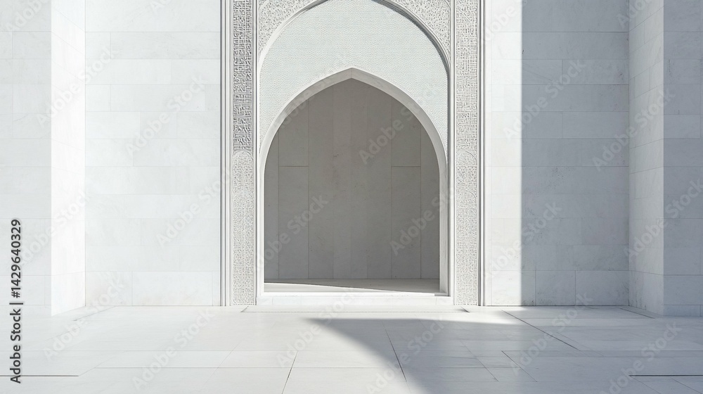 Fototapeta premium White Arched Portal with Carved Detail Exterior View suitable for training manual illustrations