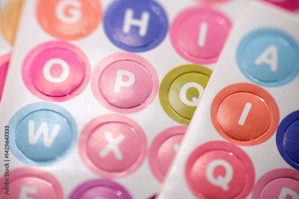 Fototapeta premium Top view of alphabet or letters sticker for education