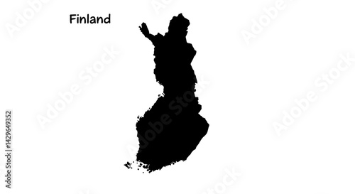 Finland Map Outline in Black Silhouette Against White Background