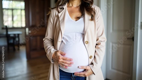 Pregnant woman in a white dress