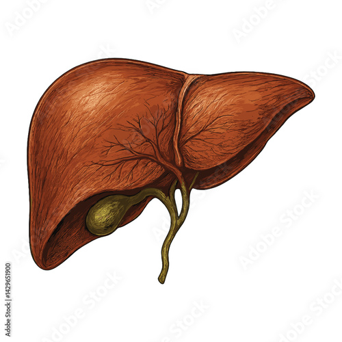 Realistic Vector Illustration of a Human Liver – Anatomical Medical Organ Drawing