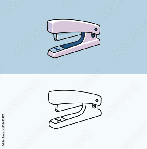 Stapler Illustration with Counterpart Black and White Outline Design