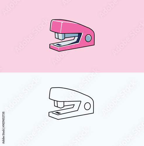 Stapler Illustration with Counterpart Black and White Outline Design