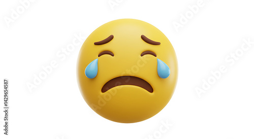 3D Yellow Cry Emoticon with Tears
