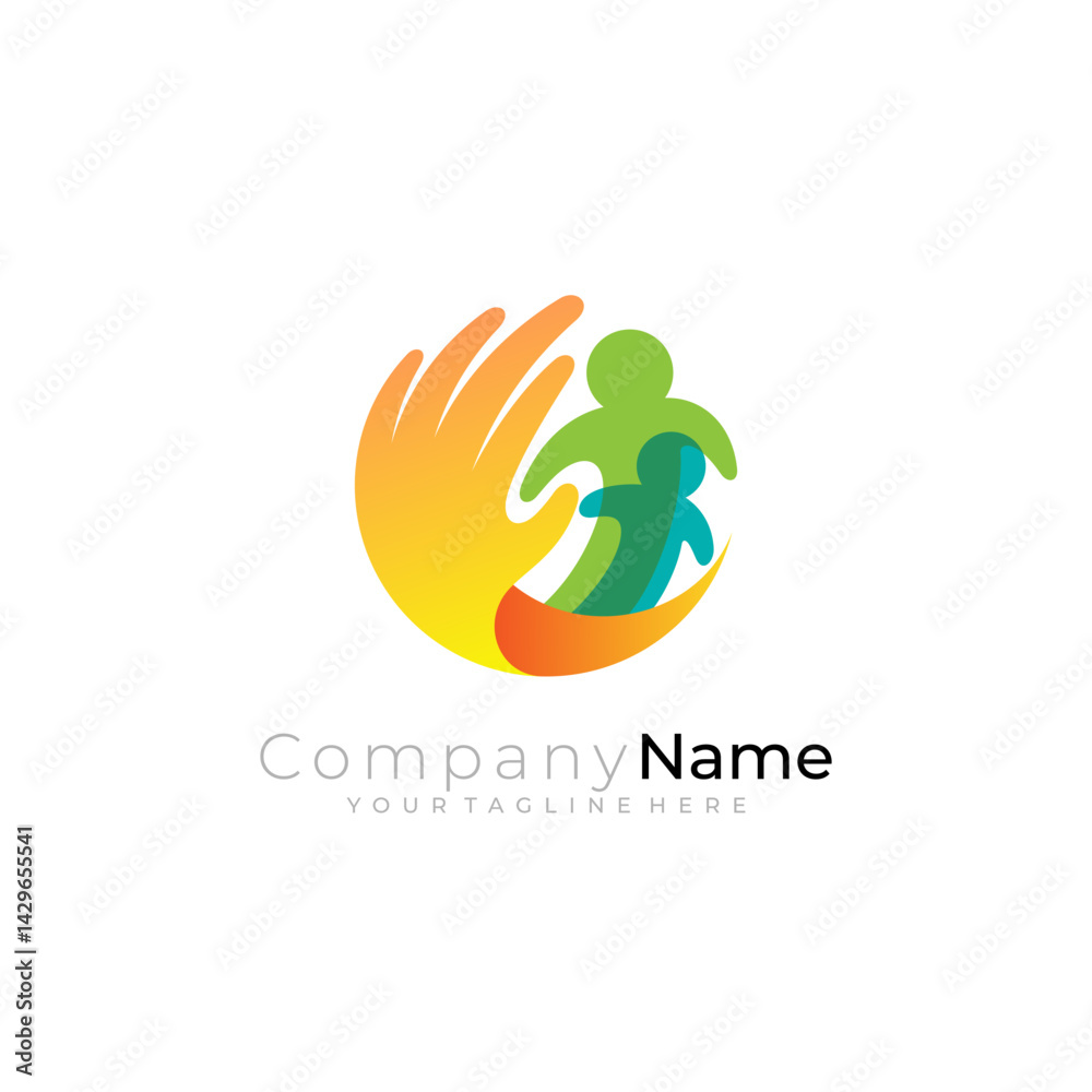 Obraz premium Charity logo with people care design vector, unity logos