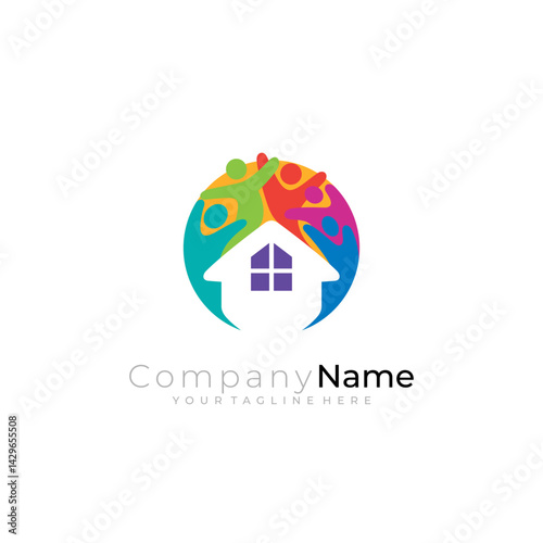 House logo and family care design combination, colorful style