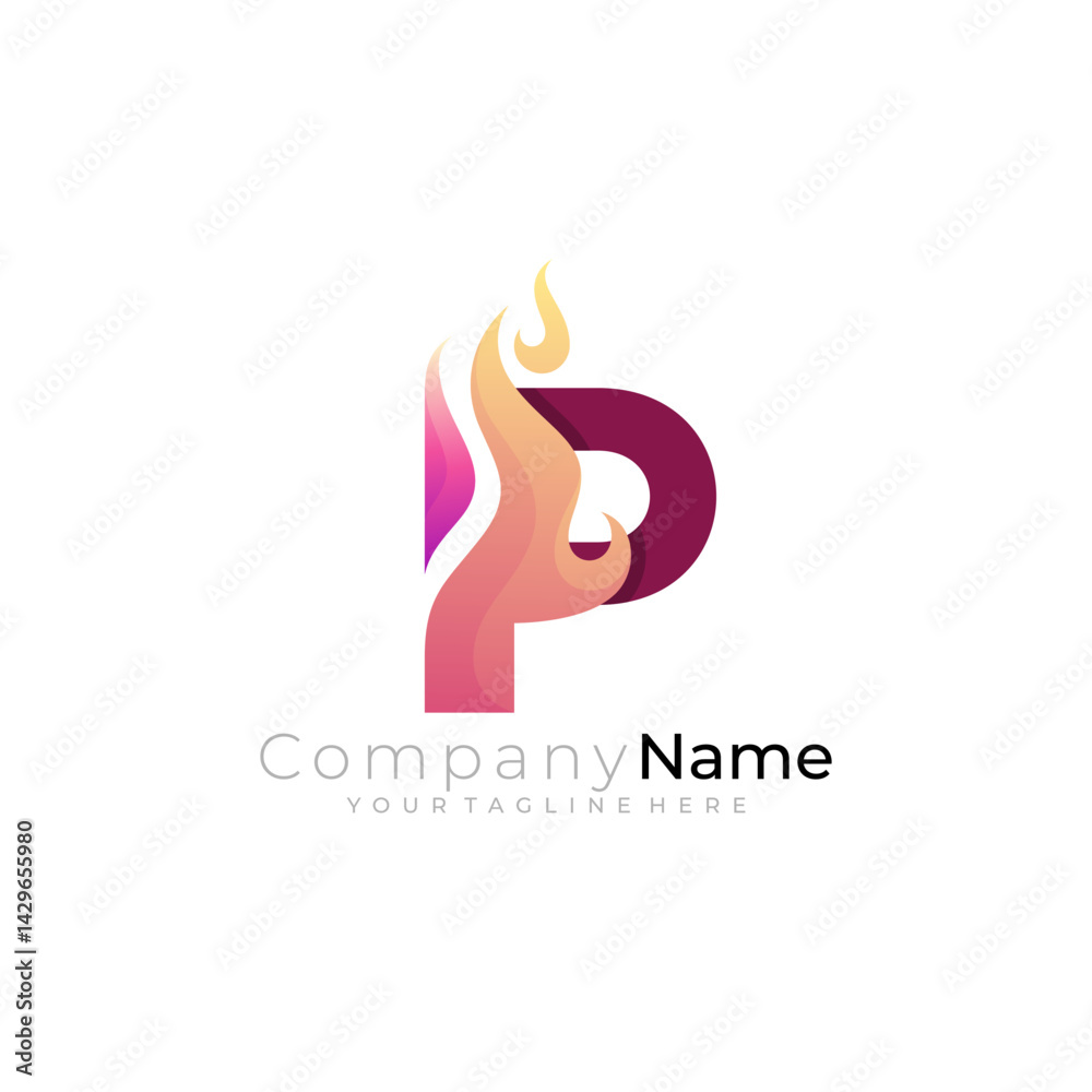 Fototapeta premium Flame logo with letter P design combination, red color