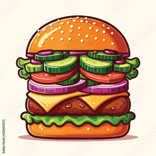 food, burger, hamburger, vegetable, vegetarian, veggie, lunch, meal, vegan, diet, meat, sandwich, bread, bun, lettuce, healthy, tomato, onion, snack, fresh, background, delicious, tasty, salad, isolat