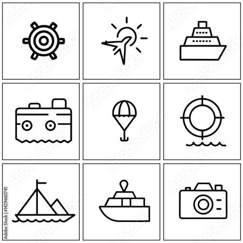 A set of wedding icons for design showcases various elements of a marriage celebration