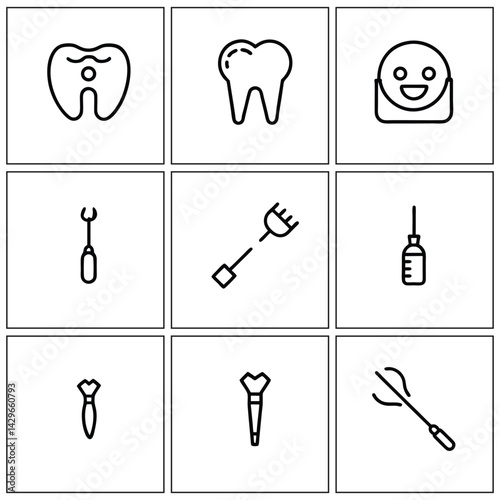 This medical vector illustration set features a collection of silhouette icons depicting various medical tools and equipment
