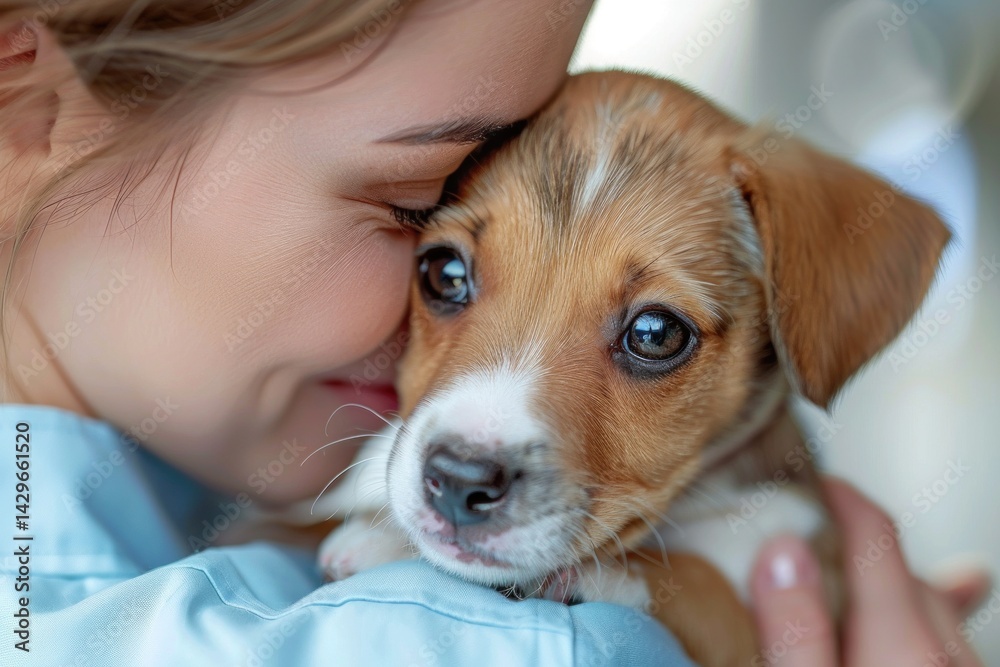 A veterinarian gently holds and cuddles a cute puppy, showcasing love and dedication to animal welfare during World Veterinary Day celebrations