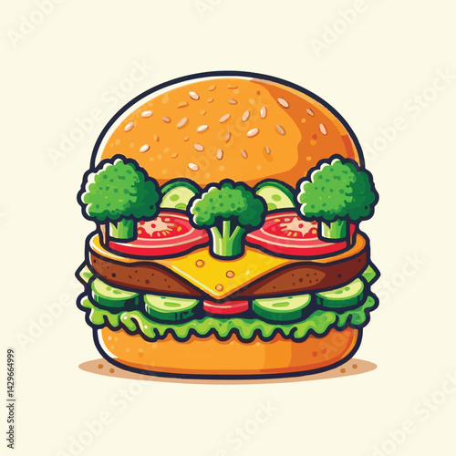 food, burger, hamburger, vegetable, vegetarian, veggie, lunch, meal, vegan, diet, meat, sandwich, bread, bun, lettuce, healthy, tomato, onion, snack, fresh, background, delicious, tasty, salad, isolat