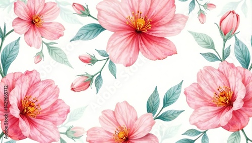 Wallpaper Mural Delicate watercolor blooms, repeating pattern, bloom, wrapping paper, pretty Torontodigital.ca