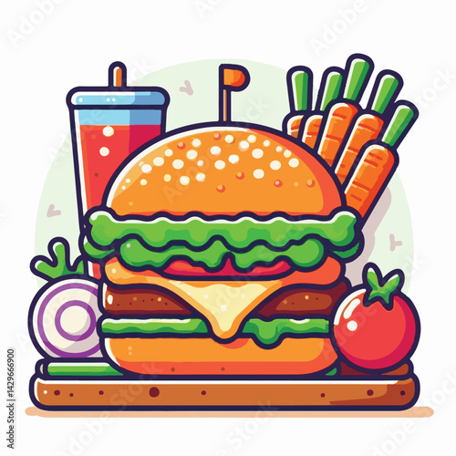 food, burger, hamburger, vegetable, vegetarian, veggie, lunch, meal, vegan, diet, meat, sandwich, bread, bun, lettuce, healthy, tomato, onion, snack, fresh, background, delicious, tasty, salad, isolat