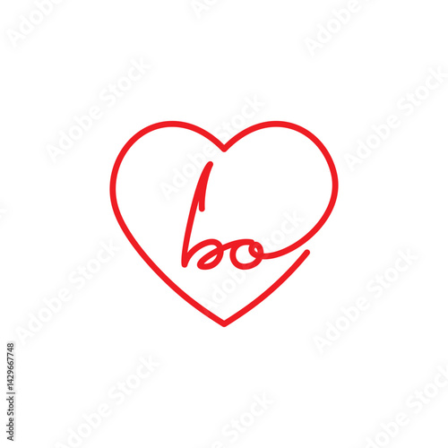 Heart and lowercase Letter BO Logo Design 001