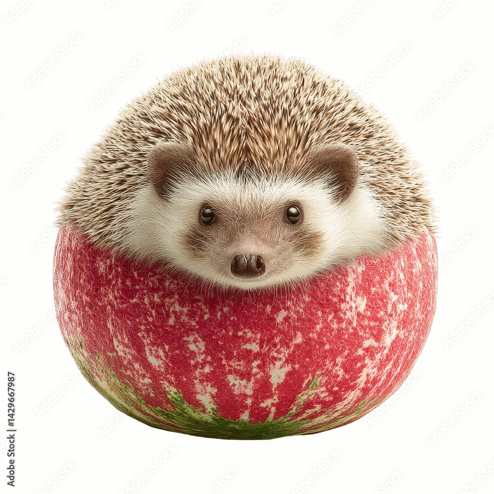 Obraz premium Adorable Hedgehog Embracing a Watermelon A Whimsical Summer Image