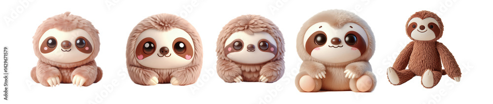 Fototapeta premium Adorable sloth plushies showcase diverse styles