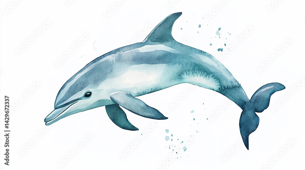 Fototapeta premium cute playful dolphin painting on white background.ai 