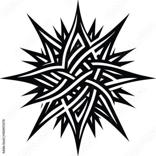 Tribal Thorn Silhouette with Geometric Patterns in Modern Illustration