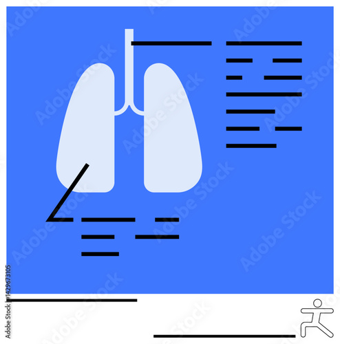 Human lungs with segmented sections, educational information text, and a minimal figure. Ideal for healthcare, anatomy, respiratory studies, science, wellness, education diagnostics flat simple