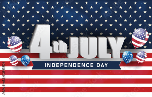4th of july independence day celebration template banner with flag background design