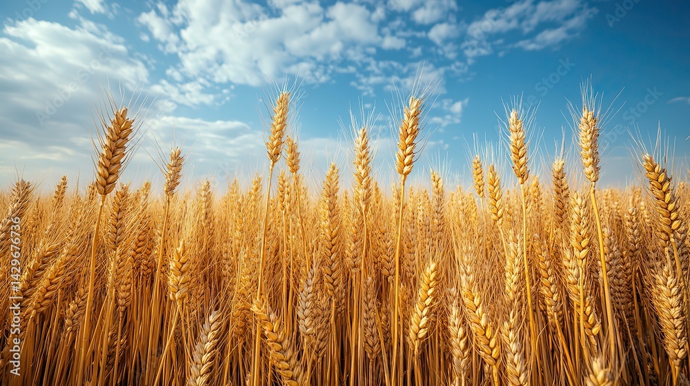 A field of golden wheat ready for harvest under a clear blue sky A field of golden wheat ready for harvest under a clear blue sky