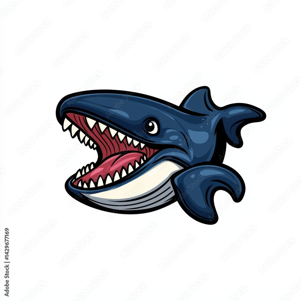 Fototapeta premium Cartoon illustration of a shark's head with open mouth and sharp teeth