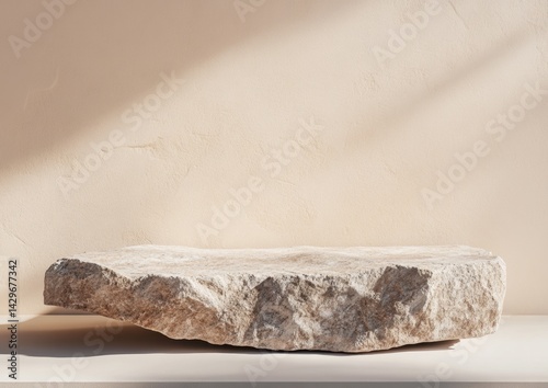 Natural stone platform, subtle sunlight