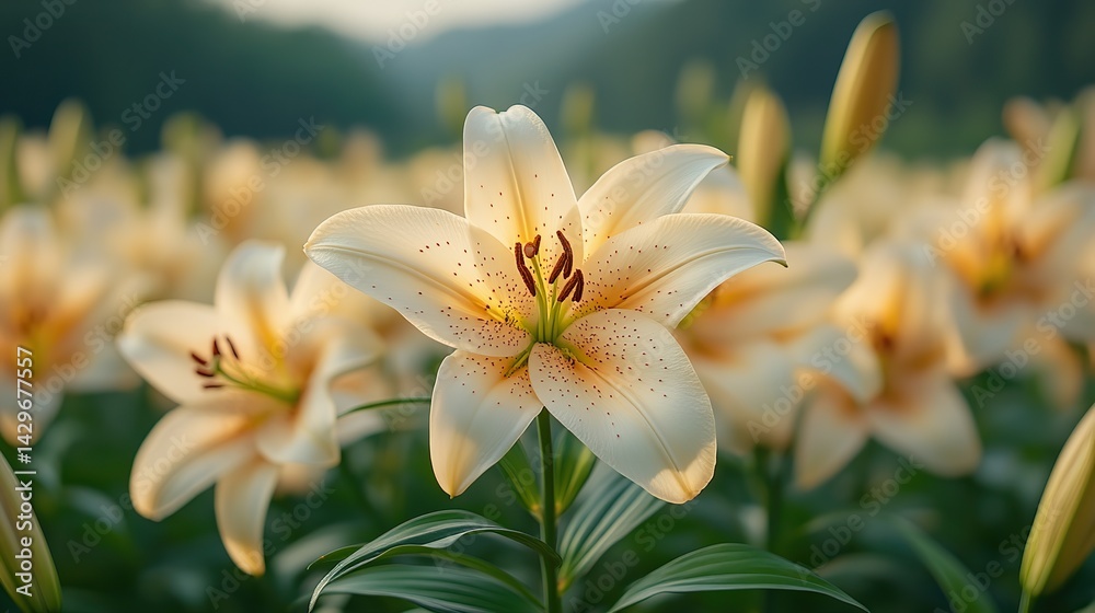 Fototapeta premium A field of lilies with elegant, fragrant blossoms