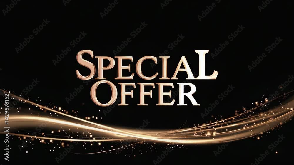 Special Offer metallic gold text with glowing effect on dark background representing promotional discount and exclusive deal. Special Offer text animation background 4k video. 