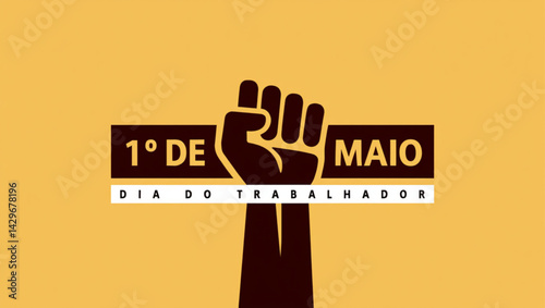 Arte Vetorial de Punho Erguido com Tipografia "1º de Maio" – Dia do Trabalho