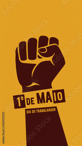Arte Vetorial de Punho Erguido com Tipografia "1º de Maio" – Dia do Trabalho