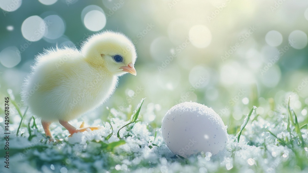 A Tiny Chick in a Winter Wonderland . happy easter, funny animal, holiday celebration A Tiny Chick in a Winter Wonderland . happy easter, funny animal, holiday celebration