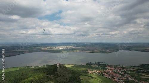 The ruins of Devicky Castle near Pavlov overlook the Nové Mlýny reservoirs, offering stunning aerial views of South Moravian lakes and vineyards.