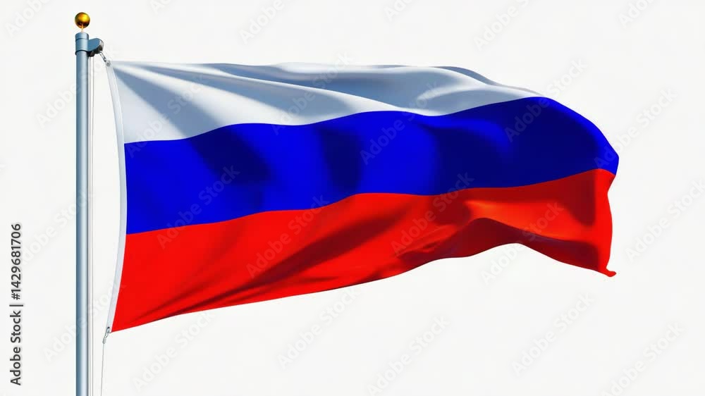 Waving National Flag of Russia on Flagpole with White Background, Tricolor Symbol of Russian Federation, Patriotism. Russian Nation flag slow motion animation. Russian Flag blowing in the breeze video Waving National Flag of Russia on Flagpole with White Background, Tricolor Symbol of Russian Federation, Patriotism. Russian Nation flag slow motion animation. Russian Flag blowing in the breeze video