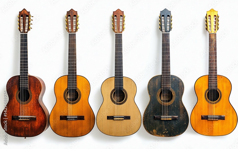 Naklejka premium Acoustic Guitar Showcase A Variety of Styles and Finishes suitable for conference presentation slide
